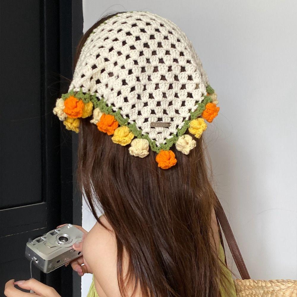 Hair Band Triangle Turban Floral Crochet Bandana Vintage Women Hair Scarf  Children