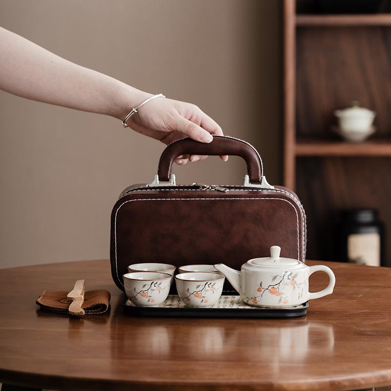 Ru Kiln Travel Tea Set Portable One Pot Four Cups Chinese Style Merchandise Guochao Company Event Companion