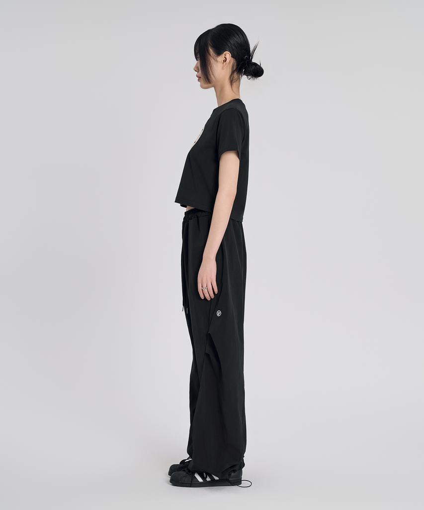 SLOW RECORD HOUSE Parachute Flare Pants_Black