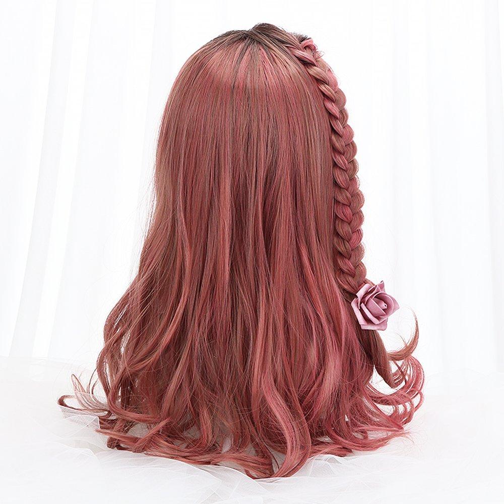 Fluffy Gradient Lolita Full Available In 3 Colors Long, Curls, Wig, Blunt, Heat-resistant, Parted, Wig, Stylish, Makeover, (pink & Red)