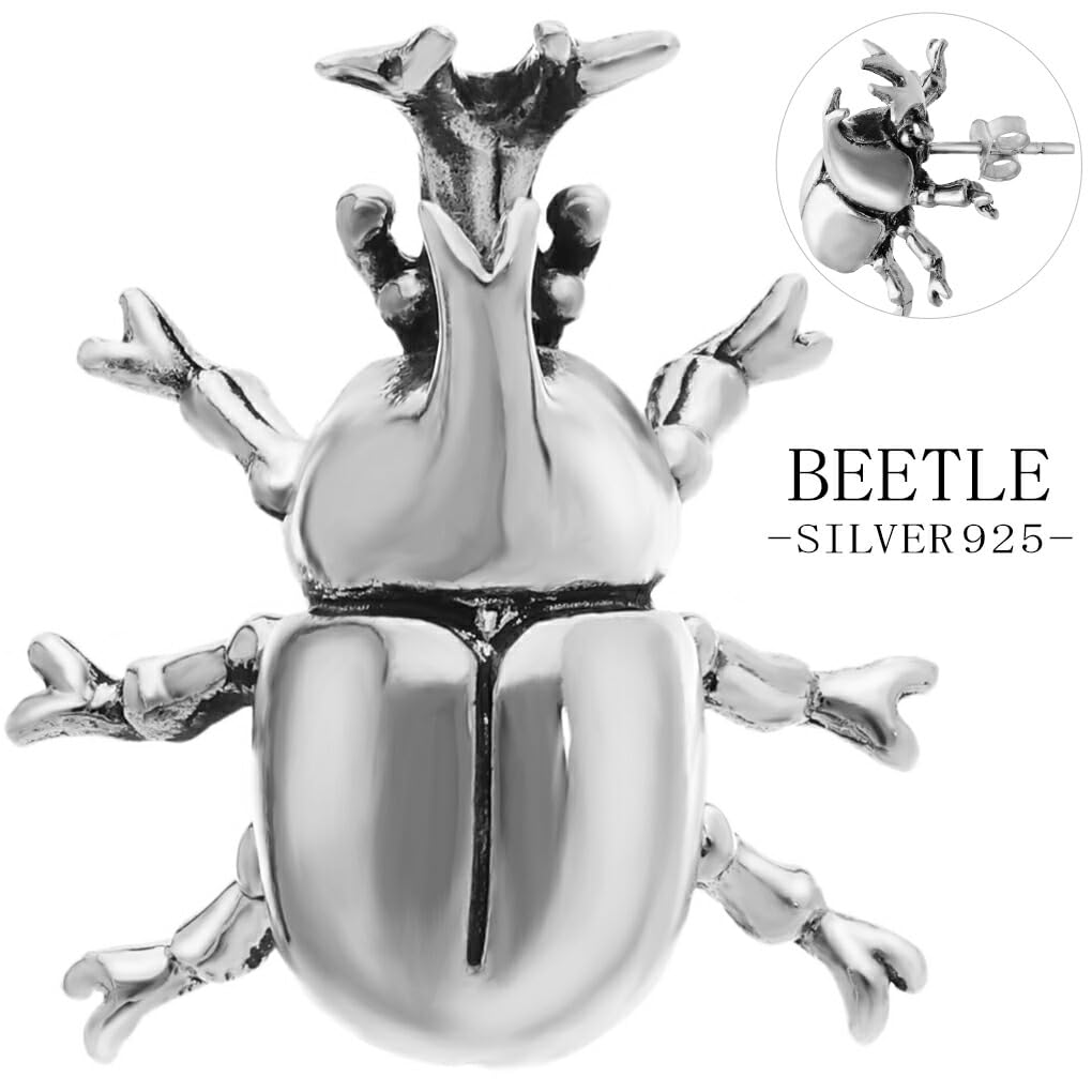 [Shinjuku Gin no Kura] Rhinoceros Beetle Sterling Silver 925 Earring (Single Earring) 3D Realistic Insect Beetle Creature Merchandise Stud