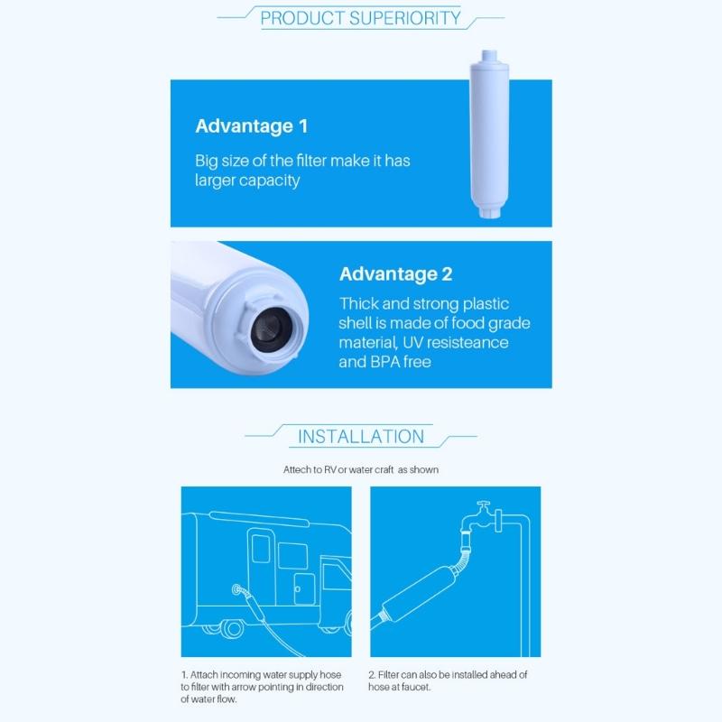 RV Marine Water Filter with Flexible Hose Protector Protects Against Bacterias Reduces Bad Taste Odors in Drinking Water