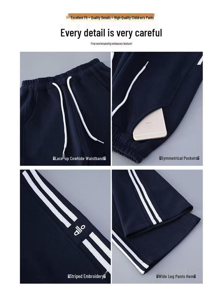 Dziewczęce Spodnie Dresowe Sportowe z Prostymi Nogawkami - Jesień/Zima, Pluszowe, Chłodny Luźny Krój dla Dużych Dziewczynek