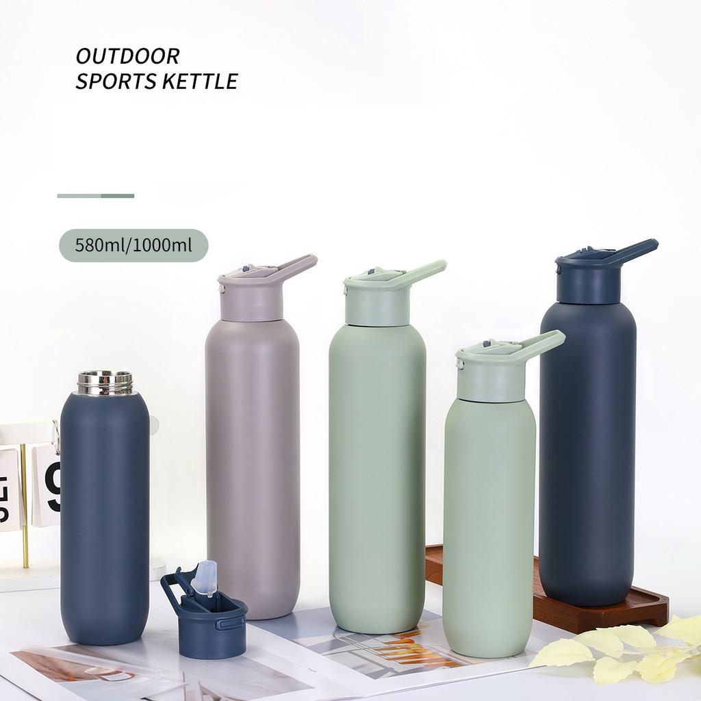 Steel Thermal Water Bottle Double Wall Straw Vacuum Tumbler Sports Bottle 580/1000ml