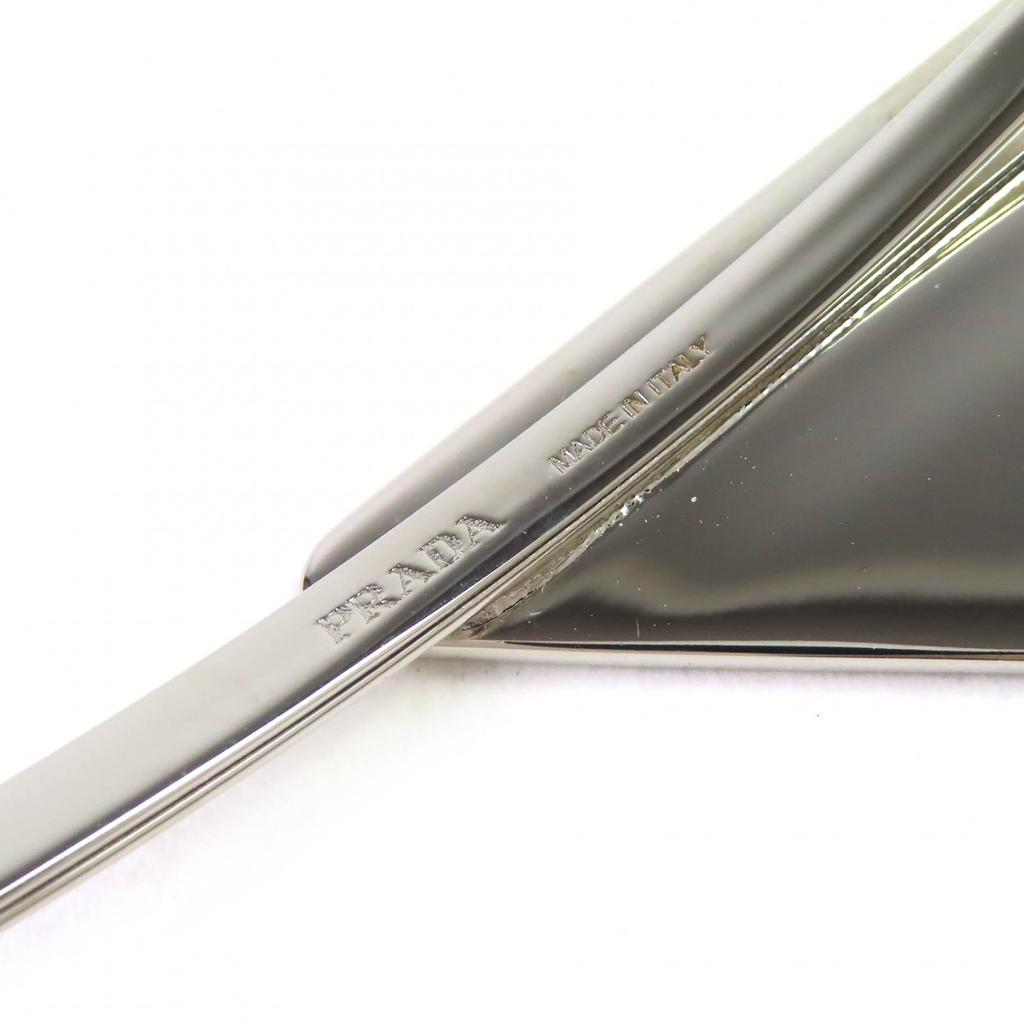 Prada Hair Accessory Triangle Logo Metal Hairpin White Silver Brass Women 1IF051 Used