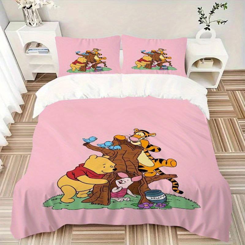 3pcs Pink Winnie the Pooh & Friends Bedding Set Includes Quilt Cover and Pillowcases, Suitable for All Seasons Q083