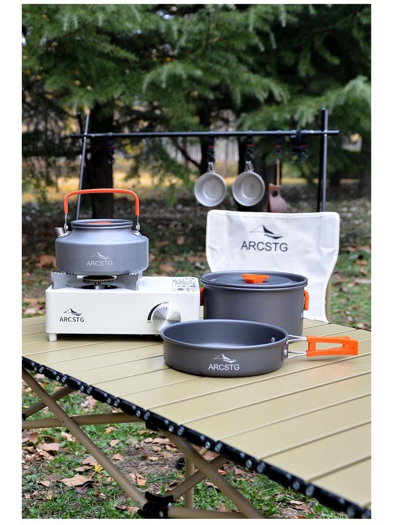 ARCSTG Dış Mekan Pişirme Seti: Taşınabilir Kamp Kettle'ı, Tava ve Vahşi Doğa Maceraları için Gereçler.