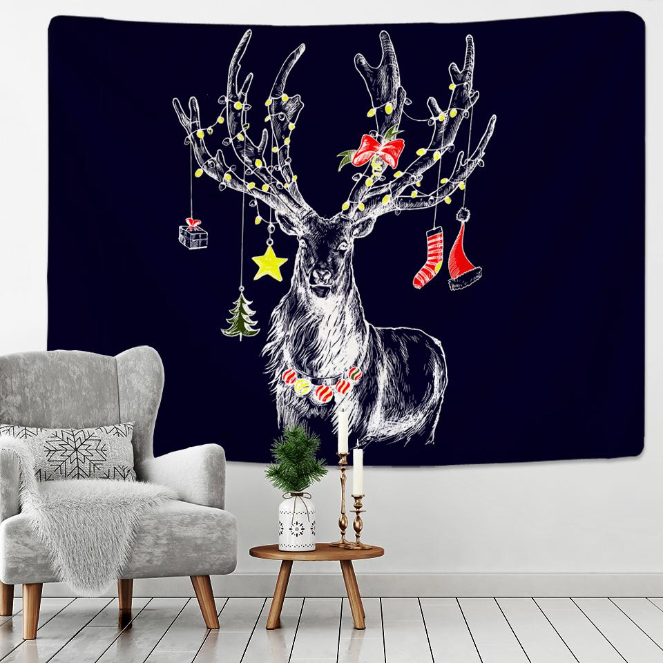Einfache Linien Weihnachtsrentier Psychedelische Wandteppich Wand Weihnachtskunst Decke Matte Hintergrund Wohnraum Geschenk