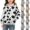 Boys Girls Cow Print Pullover Hoodie Lined Loose Top for Kids