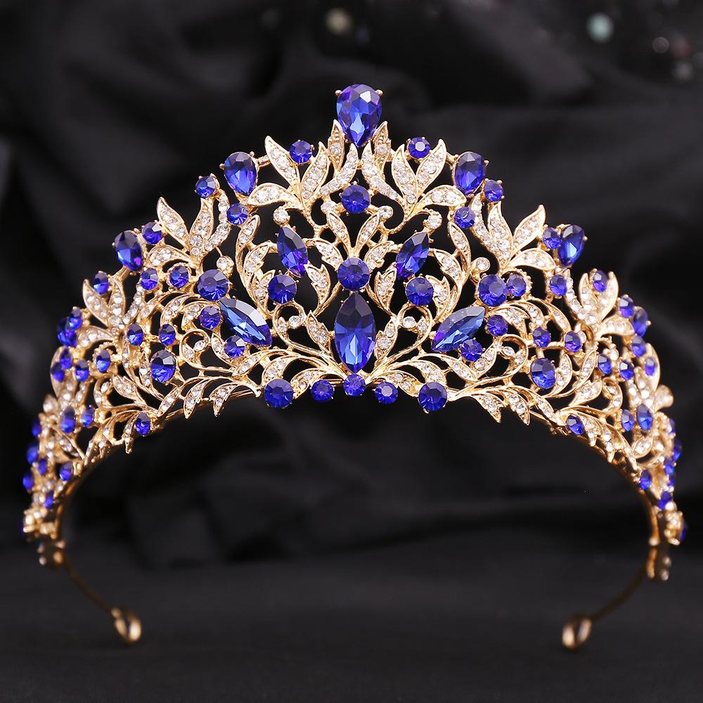 Beauty Pageant Baroque Bridal Crown Red Crystal Alloy Electroplated Wedding Headband Hair Accessories