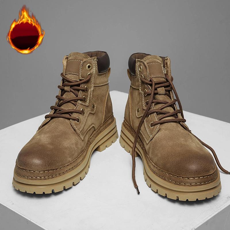 Genuine Leather Men's Ankle Boots Casual High Quality Boots Man Outdoor Work Sneakers High Top Streetwear Motorcycle Boots Men