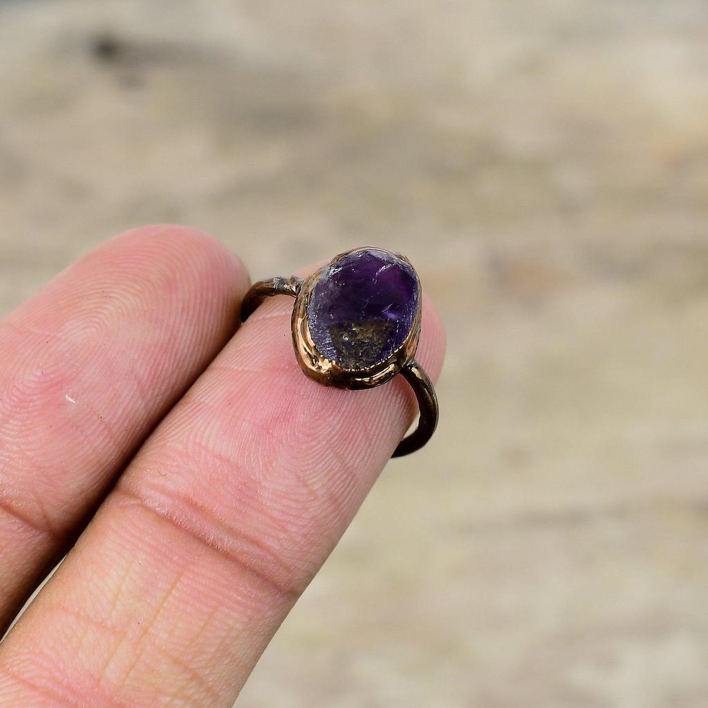 African Amethyst Rough Ring Electroformed Copper Ring Gemstone Jewelry Adjustable Rings Handmade Ring Electroformed Copper Jewelry For Gift