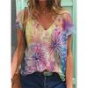 Letní dámské tričko s V-výstřihem, 3D barevným potiskem, módní, ležérní, s krátkým rukávem