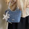 Denim bucket bag 2026 new commuter fashionable portable shoulder oblique span bag Korean fashion tote bag