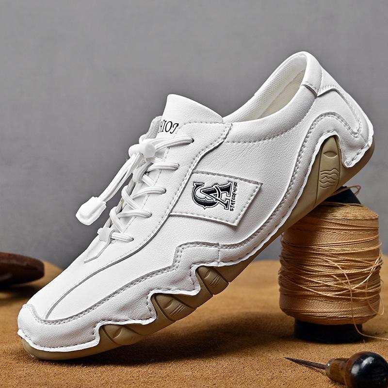 Spring 2025 new leather casual driving breathable octopus beanie shoes men's British lazy low-top casual shoes