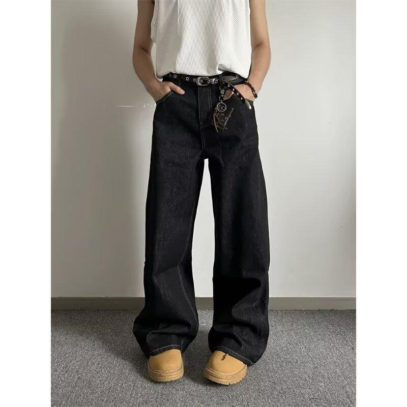 Retro Street Design Daily Casual Straight Jeans Men's Spring New Loose Versatile Wide Leg Pants