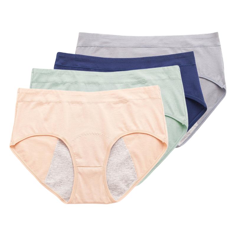 4 Pack Women Cotton Mid Waist Period Panties Leakproof Breathable Comfort Briefs Ladies Underwear