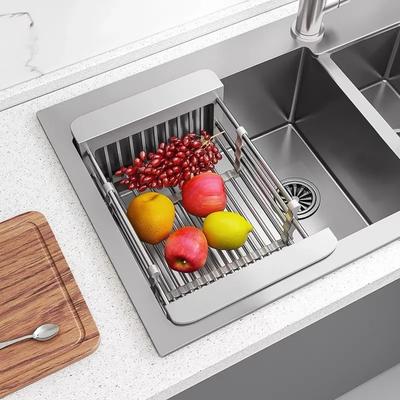Kitchen Sink Drain Rack Dish Basket Folding Stainless Steel Washing Dishes
