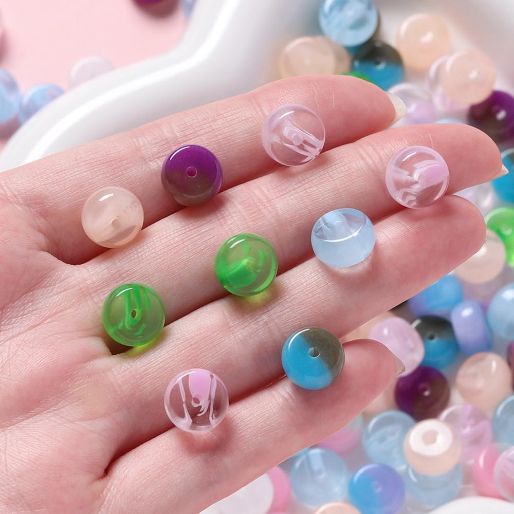 10pcs/Pack Mixed Color Resin Flat Round Beads Spacer Loose Charms Beads for DIY Bracelet Necklace Jewelry Making Accessories