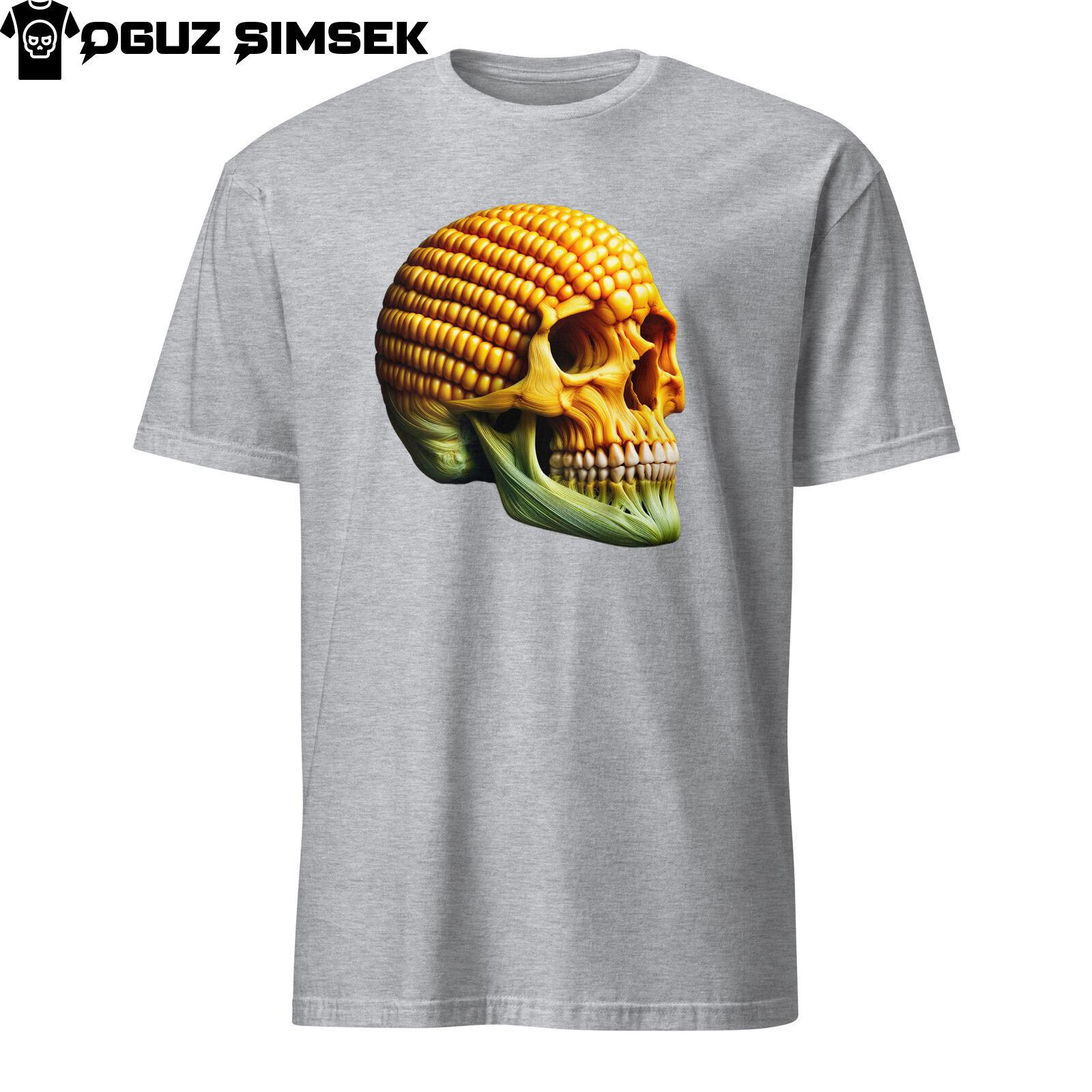 Unisex Short-Sleeve T-Shirt Mens Womens Tees Top: Intriguing Corn-on-the-Cob Human Skull Design S