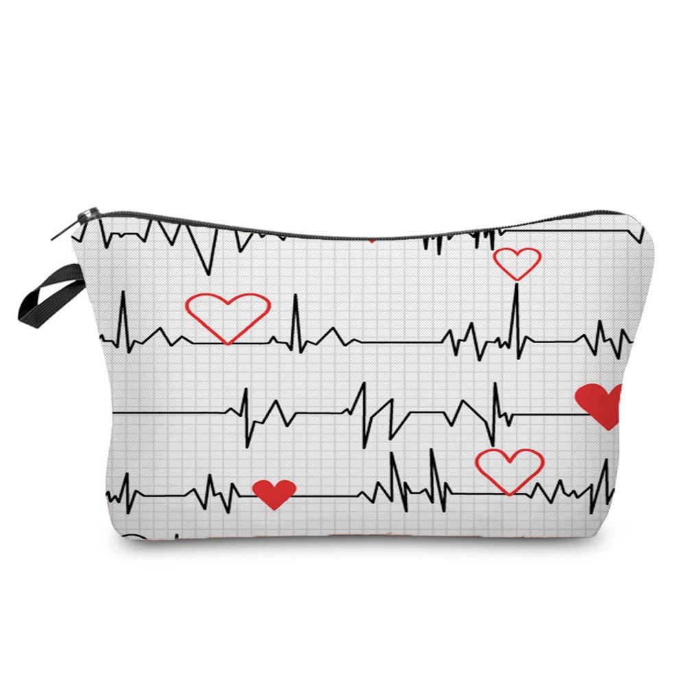 Women Electrocardiogram Print Cosmetic Bag Toiletries Organize Travel Storage Case  6435
