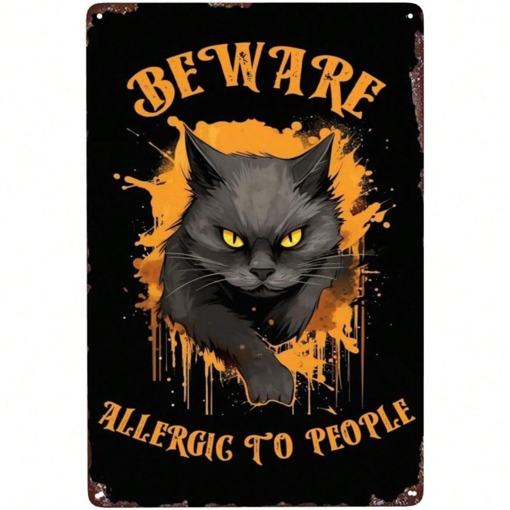 Funny Vintage Cat Warning Sign Boho Retro Metal Wall Decor for Home Bar Kitchen