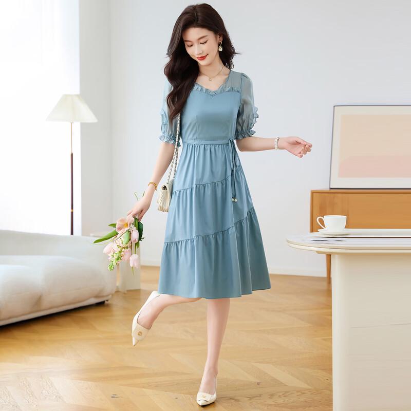 Kebier Women s Elegant Solid Color Summer Vacation Dress L