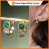 Huitan Gold Color Dainty Hoop Earrings with Green/White/Blue Cubic Zirconia Fashion Women Circle Earrings Luxury Trendy Jewelry