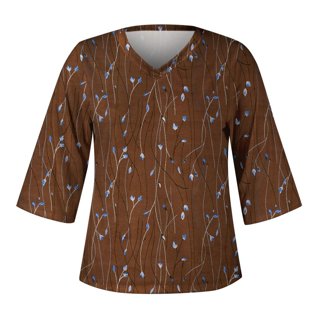 Women's Shirt Blouse Casual Loose Shirts 3/4 Sleeve Print V Neck Tops Print Tops T-shirts Tee