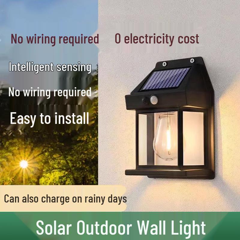 Solar Outdoor Wall Lamp with Motion Sensor - Warm Light for Garden, Courtyard, Balcony