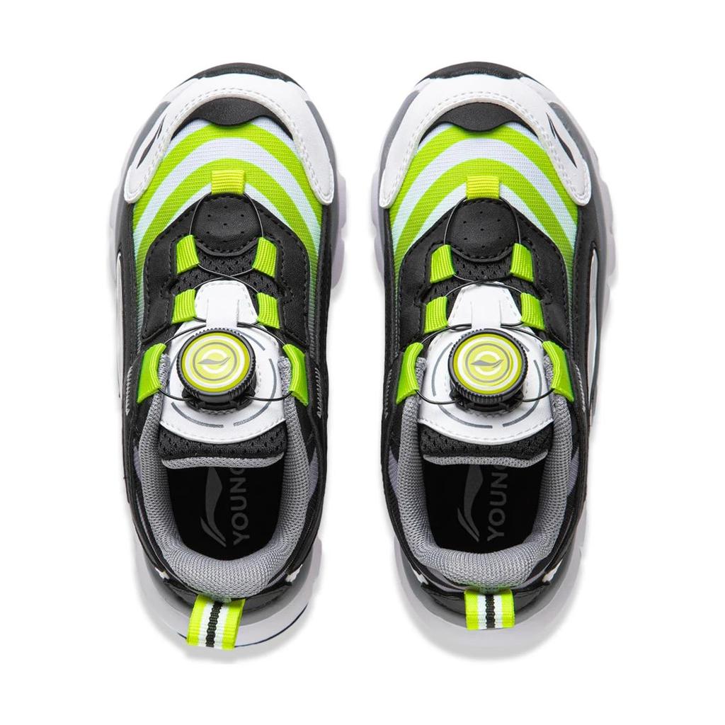 Li Ning Kids Knob Version Non-Slip Wear-Resistant Running Shoes Kids Running Shoes Black White Green YKNU090-3