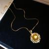 Golden Pearl Light-Gathering Gold-Plated Zircon Jewelry Set: Pearl Ring, Earrings, Necklace – Vintage Light Luxury Collection.
