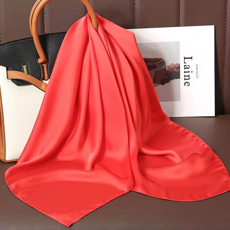 Luxus Uni Farbe Seide Quadratisches Tuch Damen Weiches Satin Pferdehaarband Halstuch Büro Hijab Stirnband Foulard Taschenbänder Geschenk
