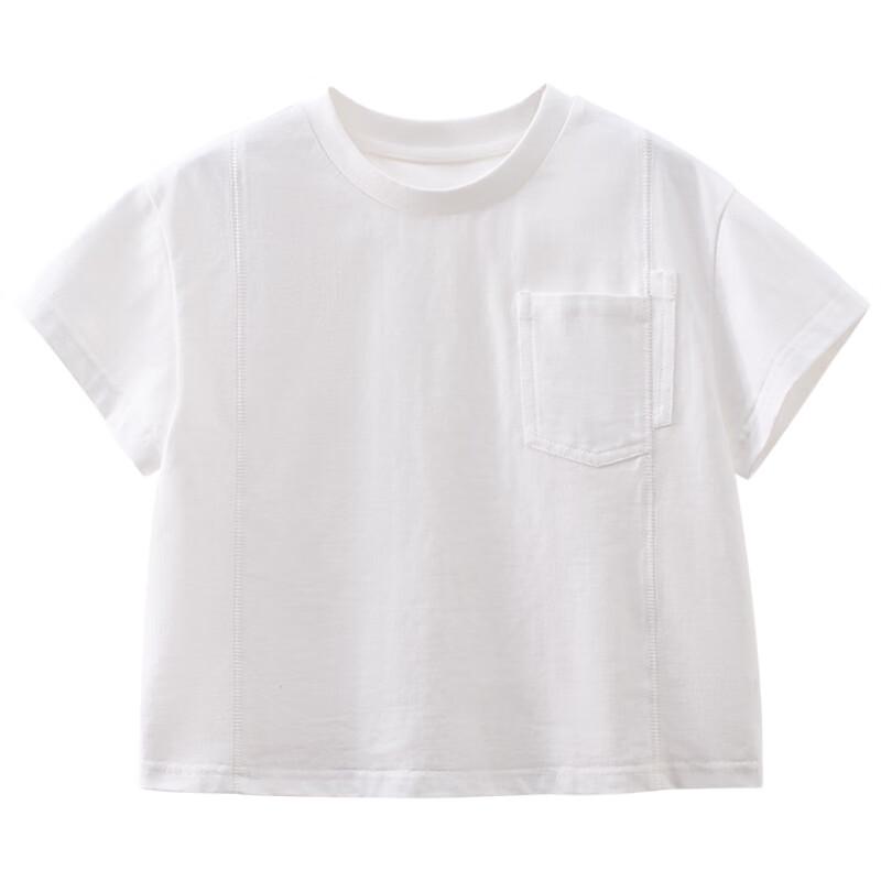 Hacikis Kinder Sommer Baumwollstrick Weiß Kurzarm T-Shirt