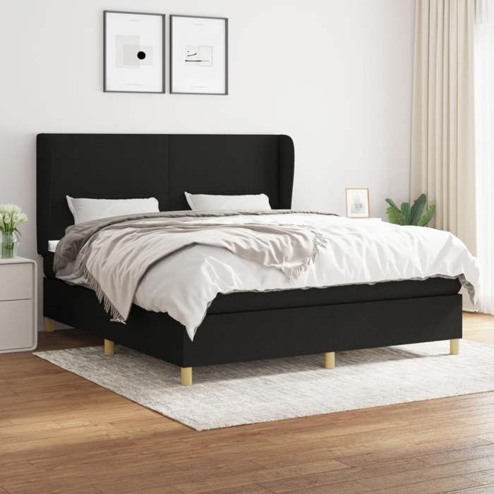 Maison Exclusive - Sommier à lattes de lit avec matelas Noir 160x200 cm Tissu