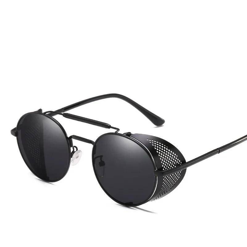 

Retro Gothic Steampunk Style Round Metal Frame Sunglasses Men Women Luxury Brand Designer Shields Lens Sun Glasses As Picture