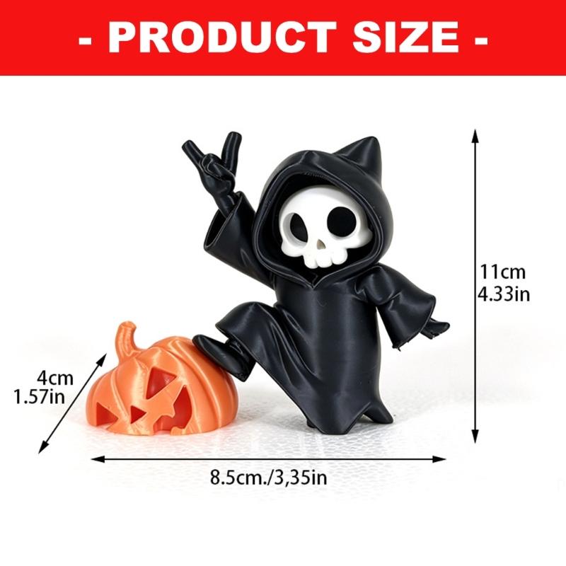 Pumpkin Skeleton Statues Halloween Grim Reapers Pumpkin Figurines Plastic Figure, Seasonal Display Accent for Entryway Shelf Desk Party Table, Office,