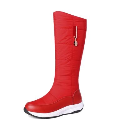 Cow Skin Down Tarpaulin Winter Shoes Med Heels Size 44 Wedges Super Size Snow Boots Round Toe Keep Warm Zipper Thigh High Boots
