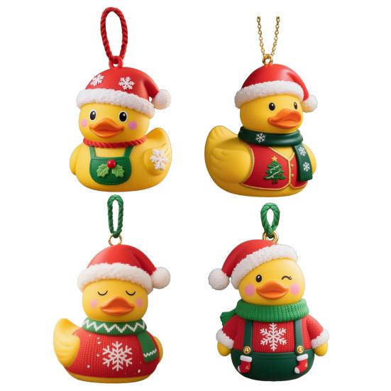 Christmas Duck Ornament Xmas Tree Hanging Duck Decoration Cute Resin Duck with Santa Hat for Home Office Holiday Party Decor