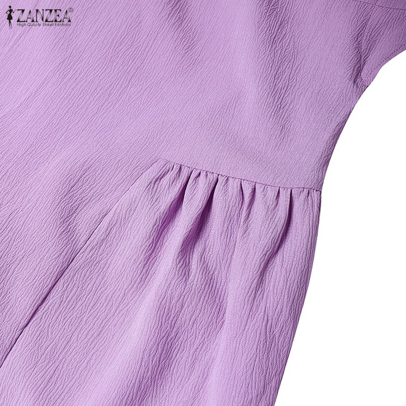 ZANZEA Women Casual Round Neck Loose Summer Short Sleeve Dress