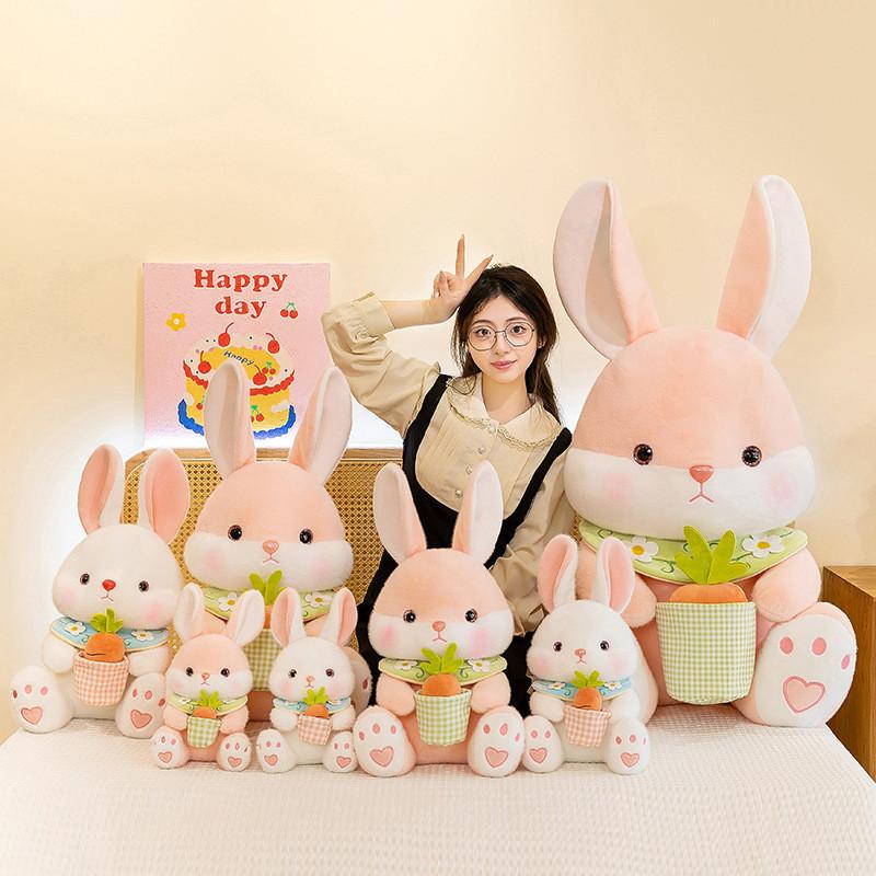 Cute White Bunny Plush Toy Soft Stuffed Animal Doll For Girls
