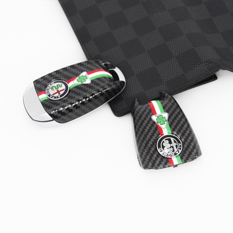 SYENG1 Car Key Cover Replacement Key Case for Alfa Romeo Giulia Stelvio Tonale Carbon Fiber Style