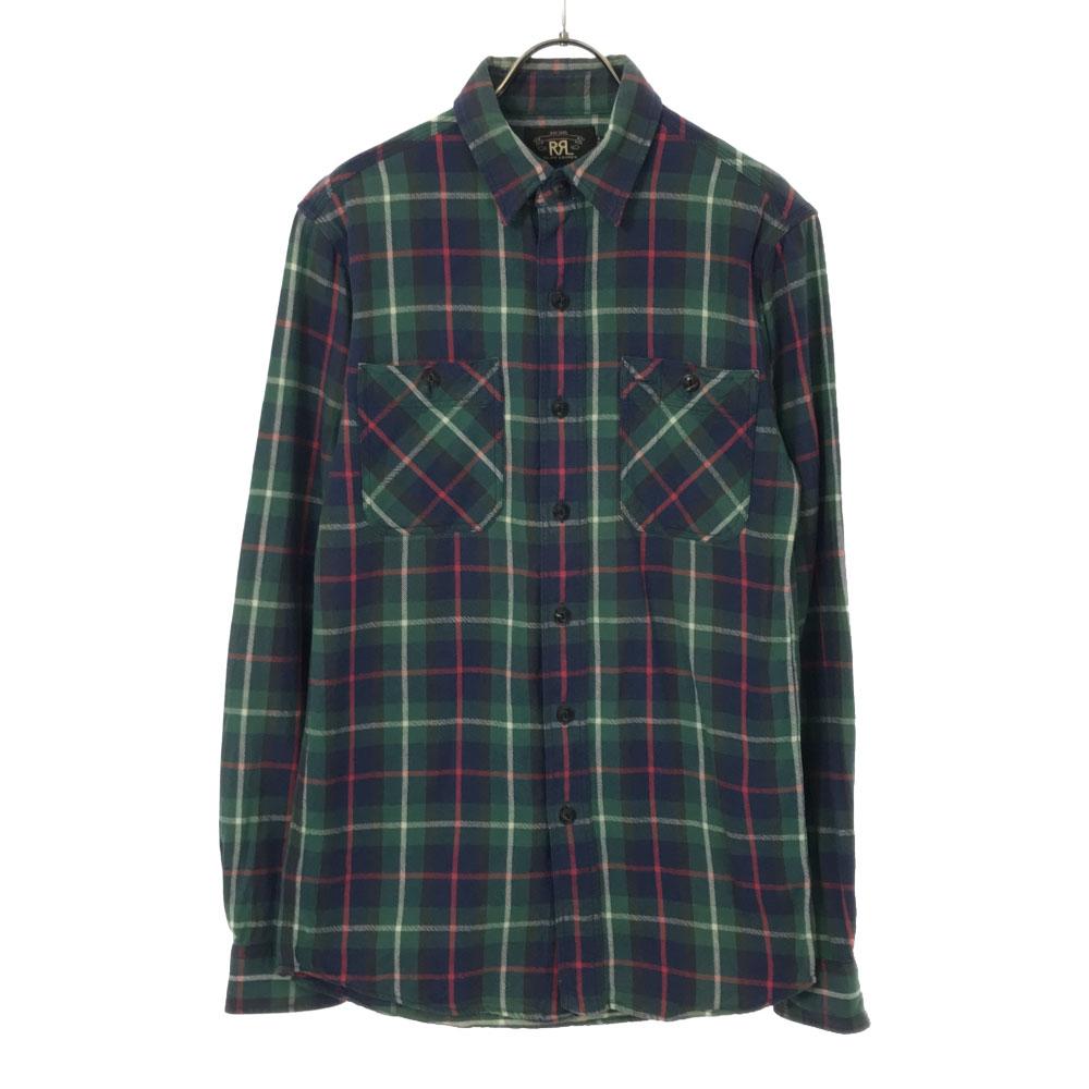 RRL One Star Check Long Sleeve Shirt XS Green System RALPH LAUREN Men's Used
