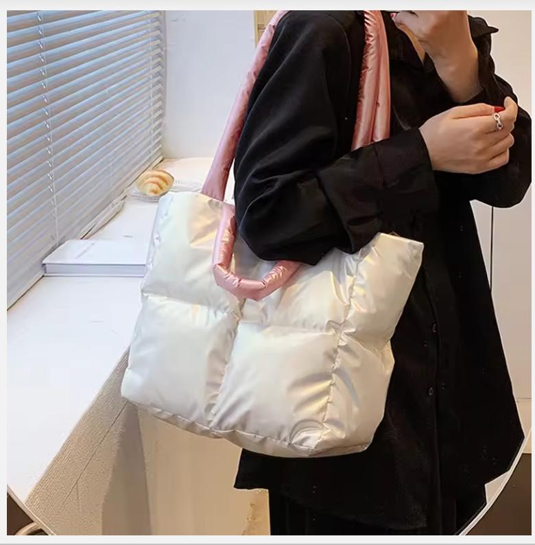 Designer Puffy Shoulder Bag Women Quilted Space Down Feather Padded Cotton Handbag Winter Large Capacity Warm Shopping Purse