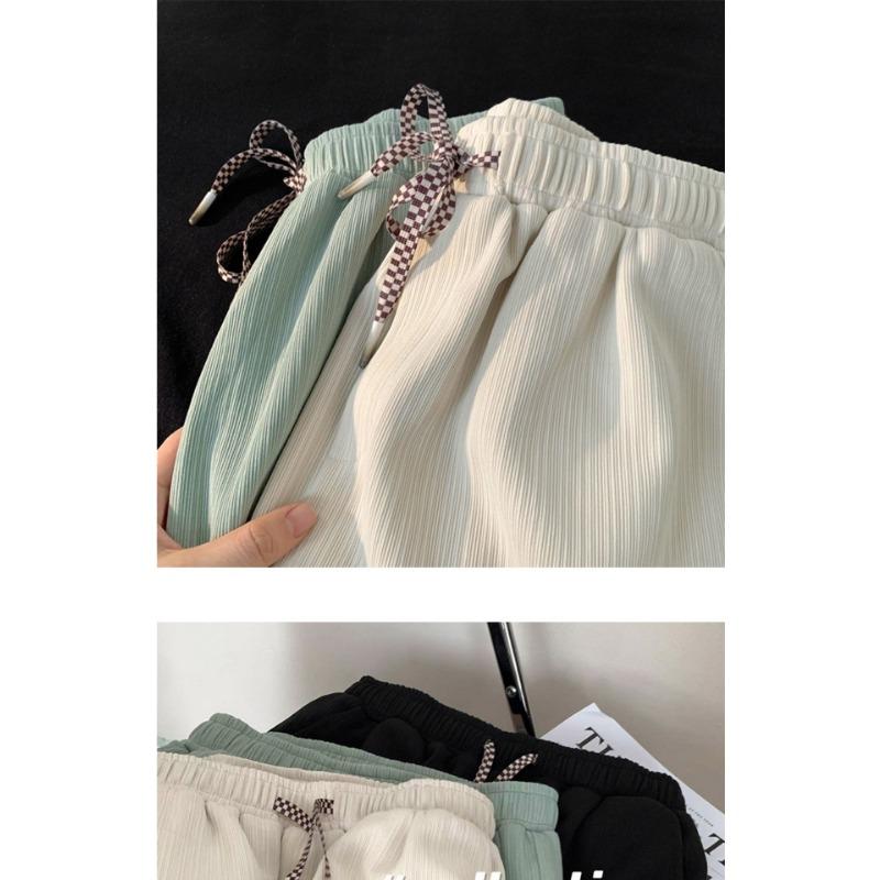 Ice Silk Sports Five Quarter Pants Women Summer High Waist Loose Breathable Large Size Home Wide Leg Shorts Wear