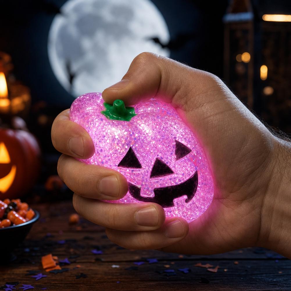 Halloween Pumpkin Squishy Toy Glittery Creative Squeeze Ball Stress Relief Fidget Toys For Adults Party Favors