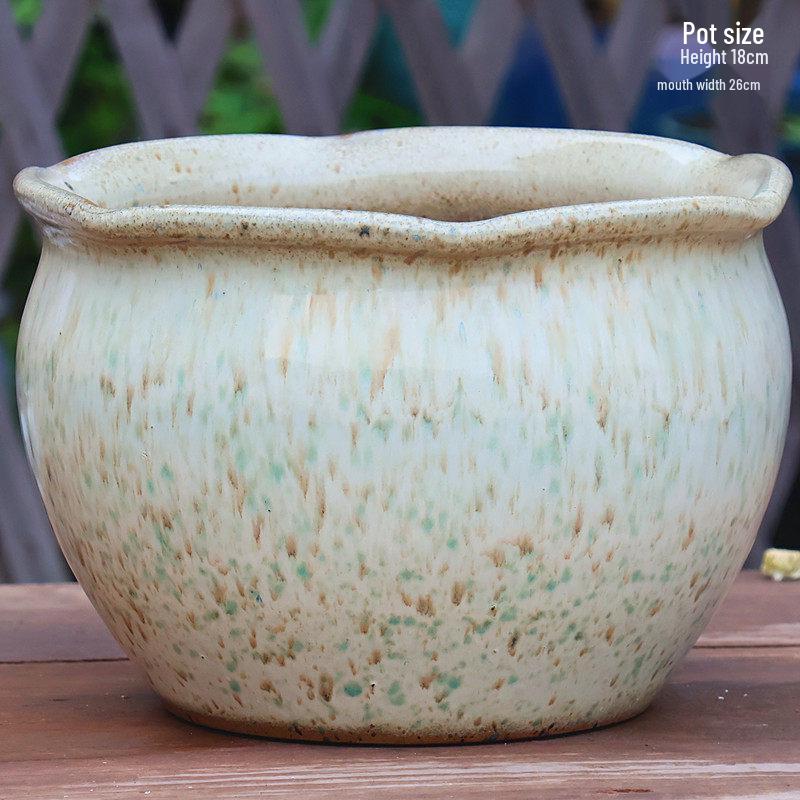 Large Coarse Pottery Green Planter: Ceramic Flower Pot for Succulents, Orchids, and Plants