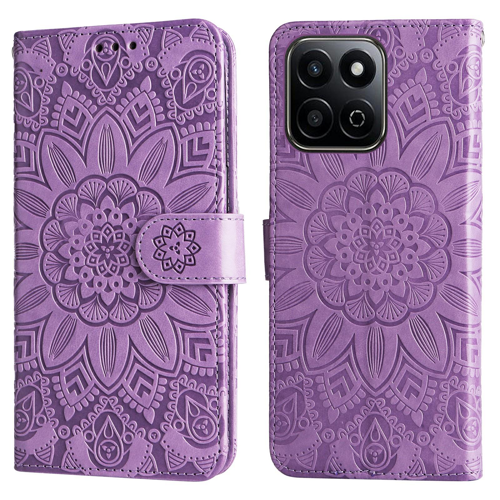 

Для Honor Play 60 Plus 5G Чехол Кожаный кошелек с тиснением подсолнуха Чехол для телефона Purple