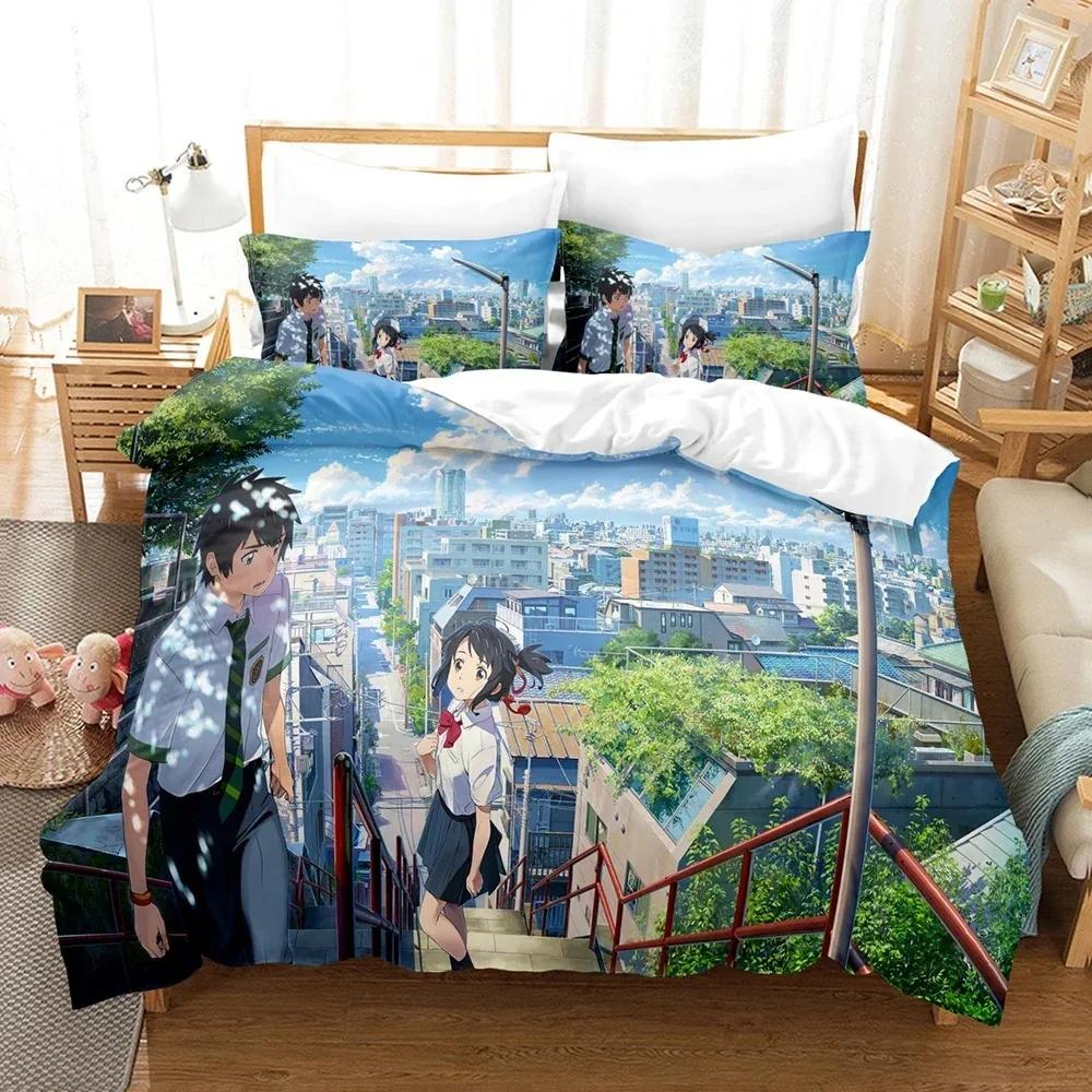 Comforter Top Your Name Luxury Bedding Set Japan Anime Cartoon Comforter Linen Twin Single Size Print Home Textile