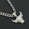 Three-dimensional Diamond-set Bull's Head Pendant Cuban Chain Big Gold Chain, European and American Hip Hop Cool Punk Hipster Wear Necklace